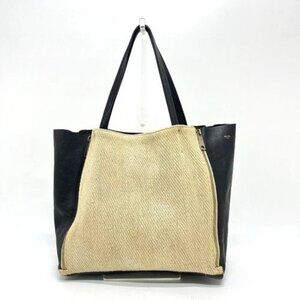 CELINE Kaba Gazette Bags Hand Bag Tote Bag hemp / Leather Beige/Black